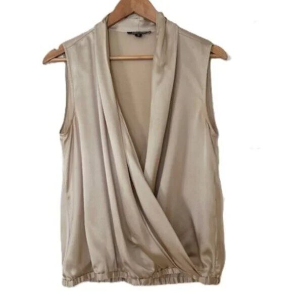 Monika Chiang Tops - Monika Chiang Sleeveless Champagne Silk Wrap Bubble Top - Size Medium